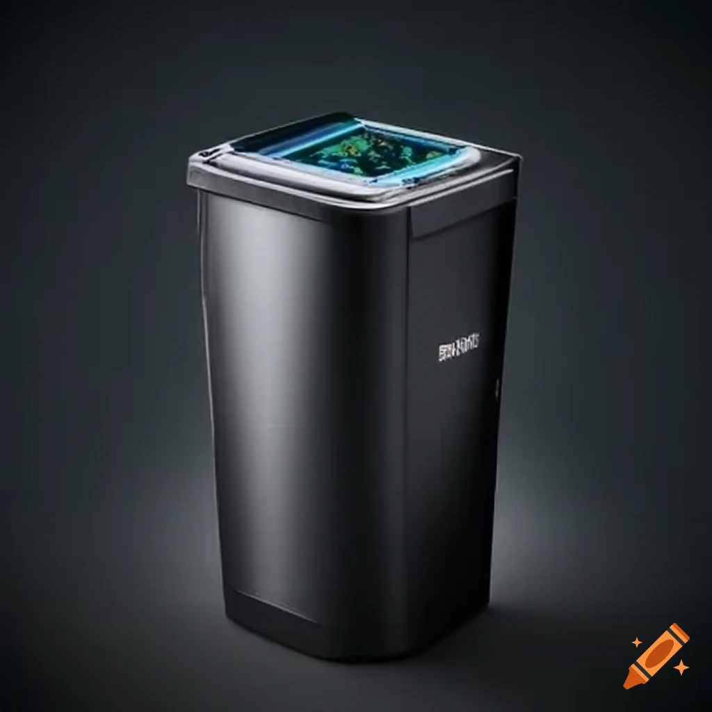 A trash bin with a builtin qr code scanner on Craiyon