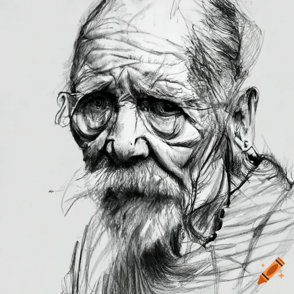 Old man sketch hand drawn Royalty Free Vector Image