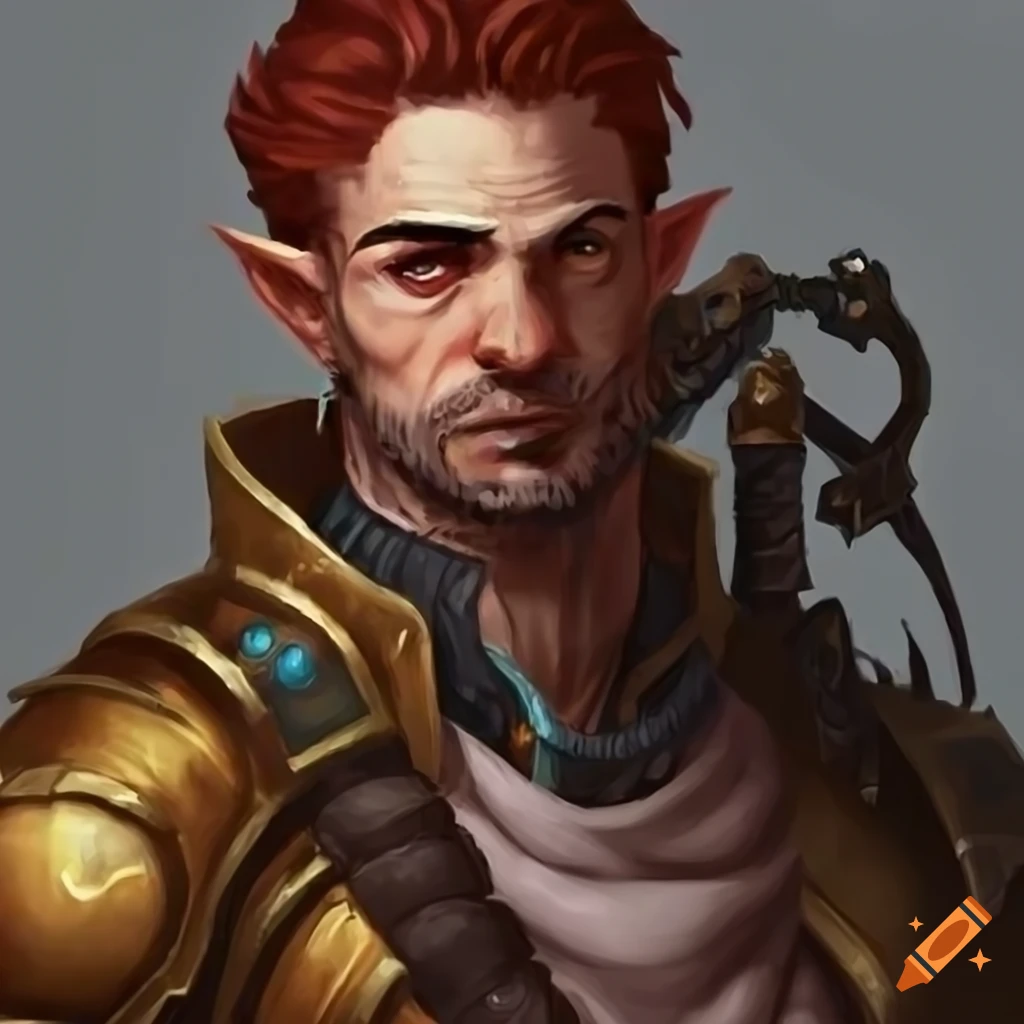Male artificer, experienced, detailed eyes and face, dungeons and dragons