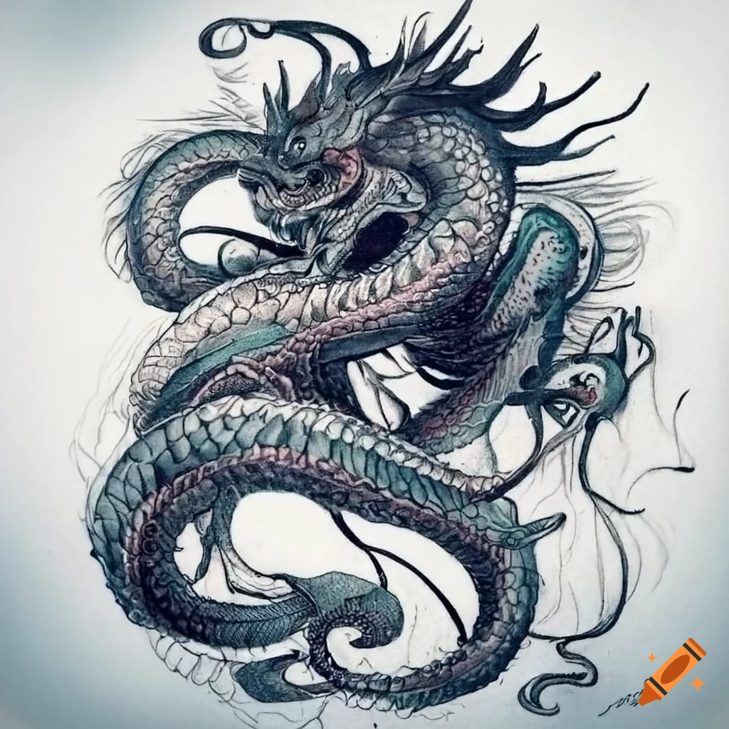 Premium Vector | Line art of japanese dragon isolated on white background  vector illusration