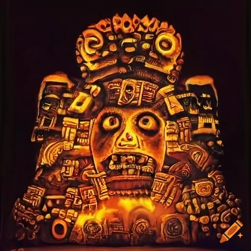 Aztec entities encountered glowing gold amber copper in darkening night