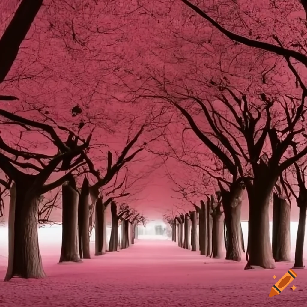 A avenue in pink trees