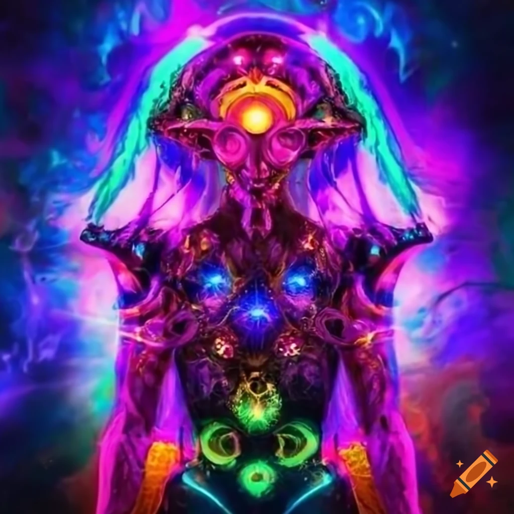 Neon rainbow universe galactic gods clockwork elves on Craiyon