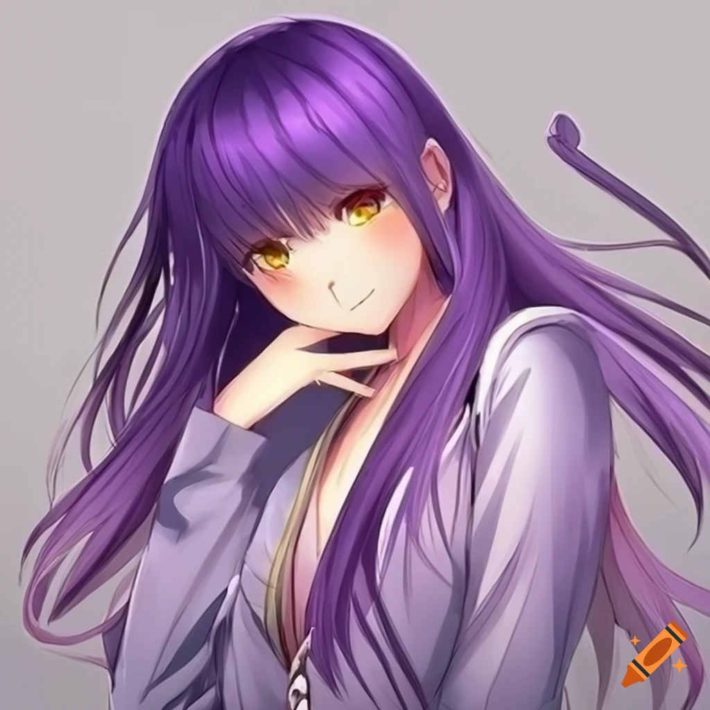 Masterpiece 2d Lovely Anime Girl Violet Hair Yellow Eyes Beautiful Face Full Body