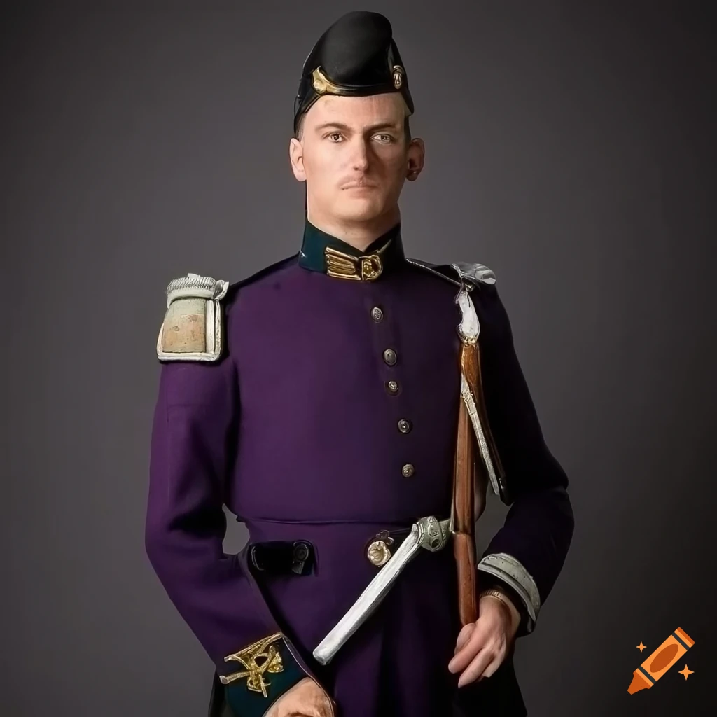 Mid century european military rifleman in a dark purple