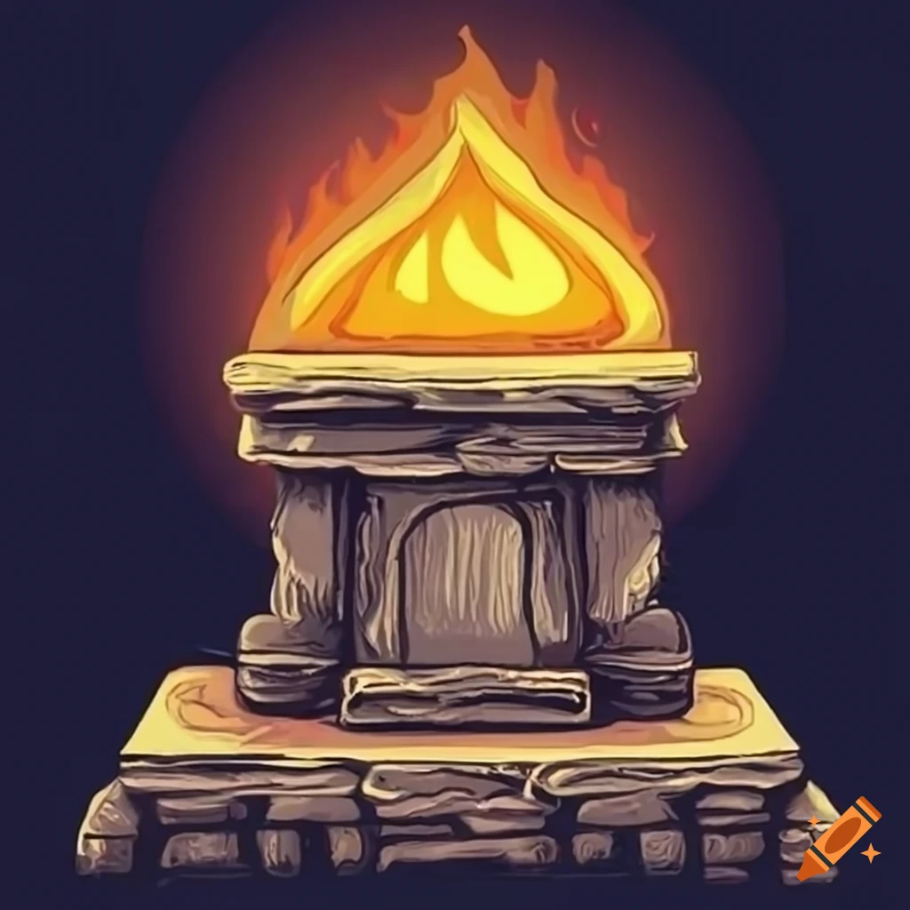 ancient stone altar with a flickering golden flame