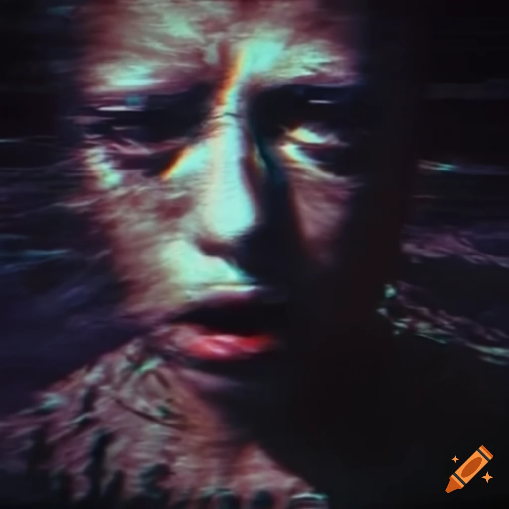 An eerie, dark underdeveloped glitchy third generation video polaroid ...