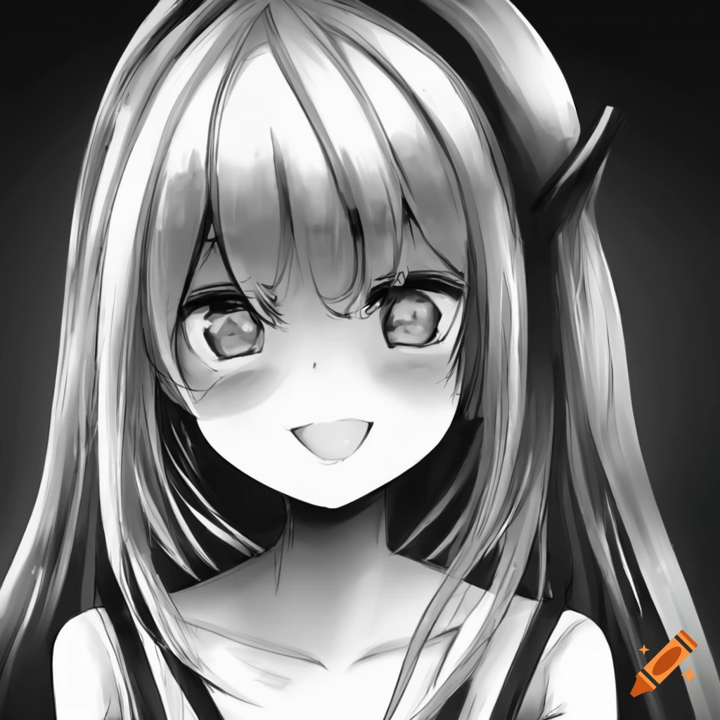 Black and White Anime Girl Portrait - anime pfp girl in black and