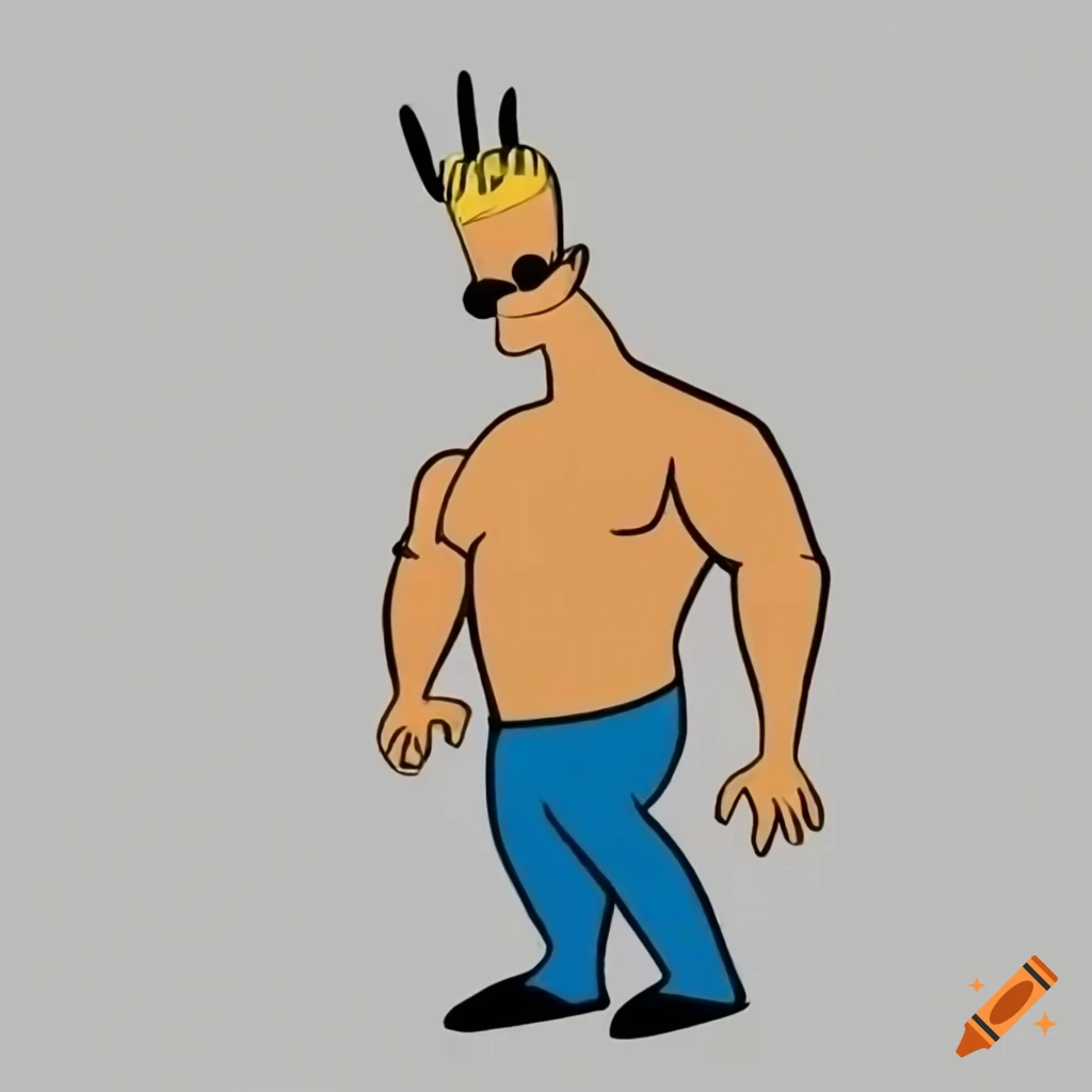 The cartoon network character johnny bravo but with grey hair