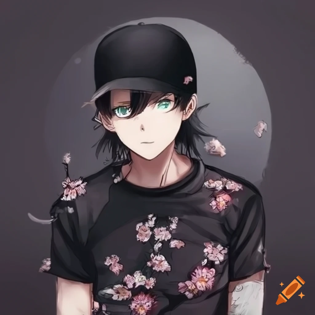 Anime girl dark, with dark cap, black hair on Craiyon