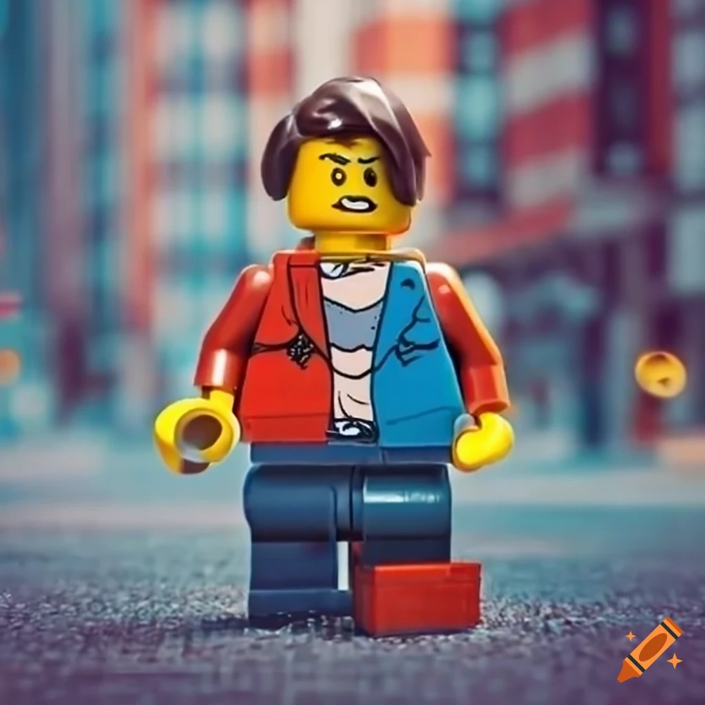 Lego man walking in a city on Craiyon