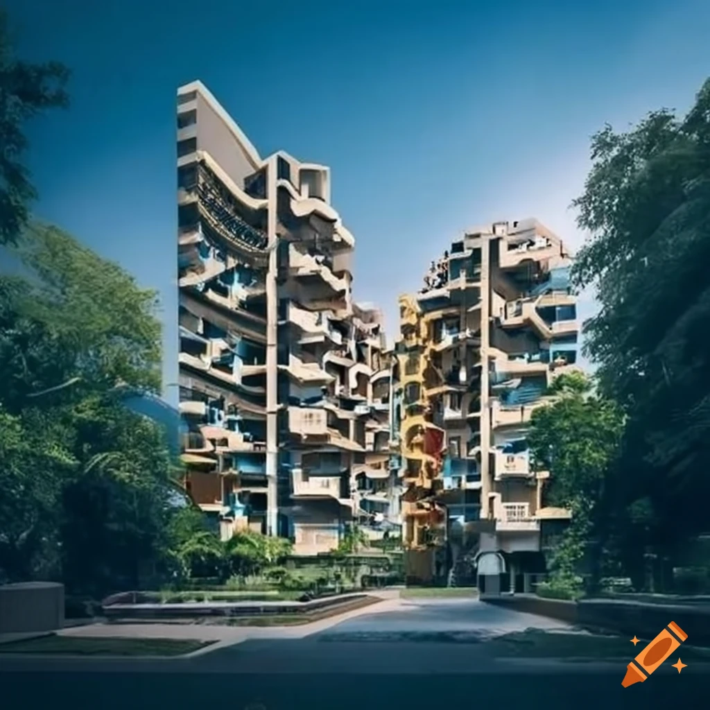 Cluster of housing builong with modern architecture inter connecting by