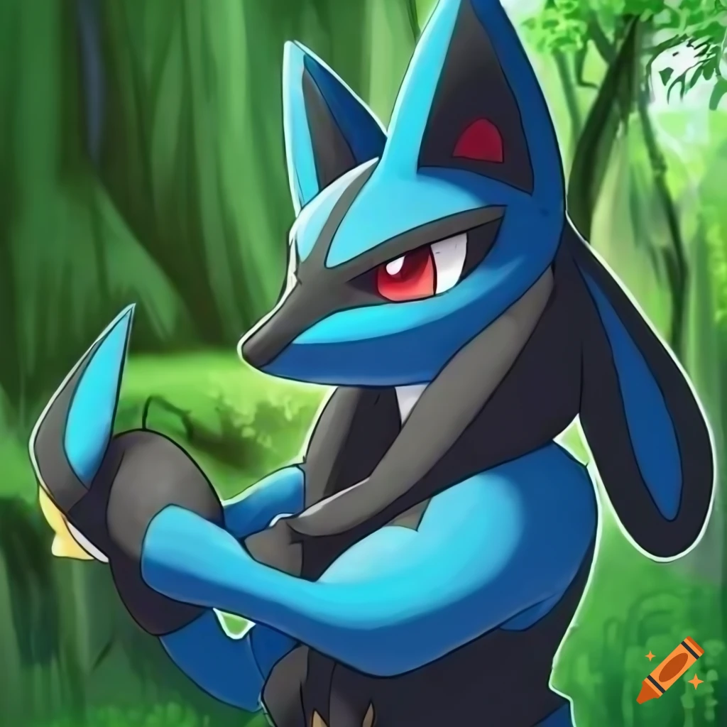Lucario from pokemon in a forest on Craiyon