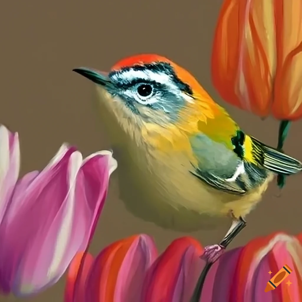 firecrest-bird-perching-on-tulip-flower-on-craiyon