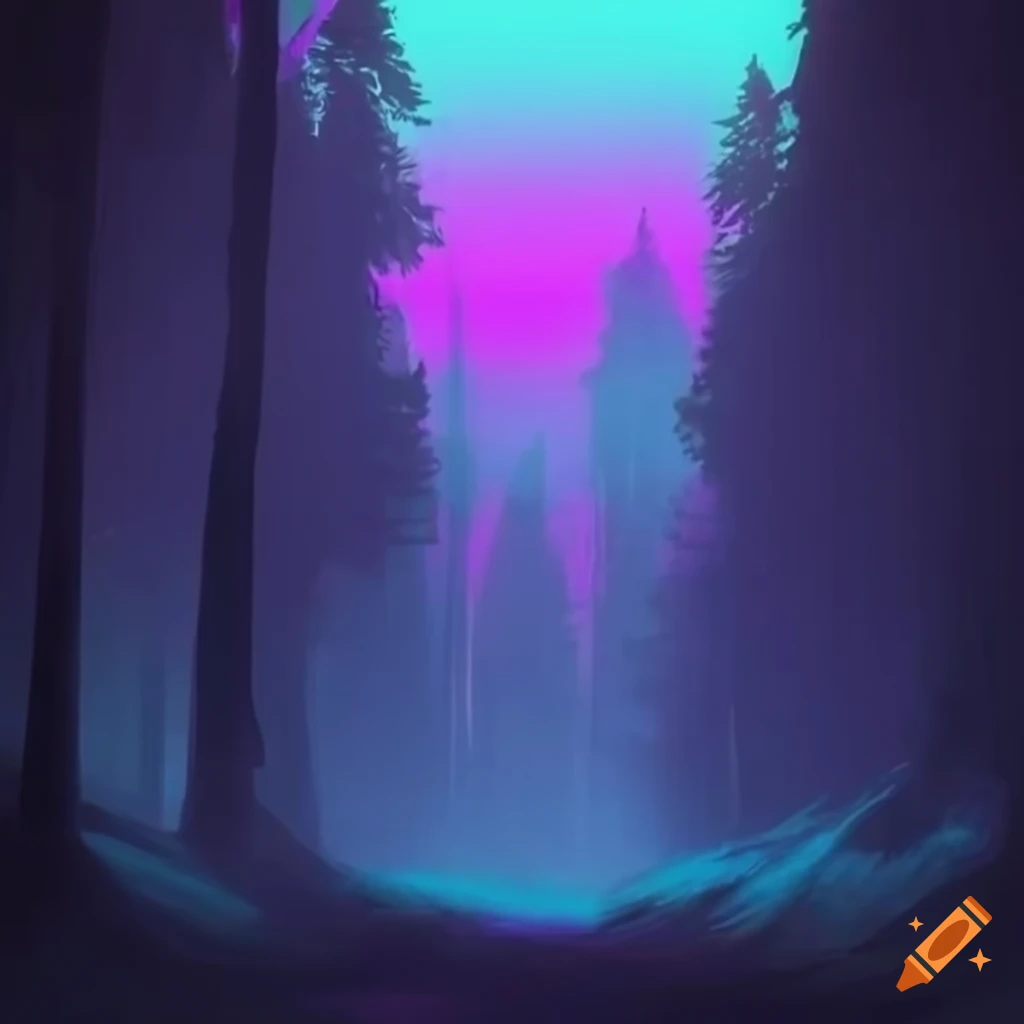 Misty forest synthwave on Craiyon