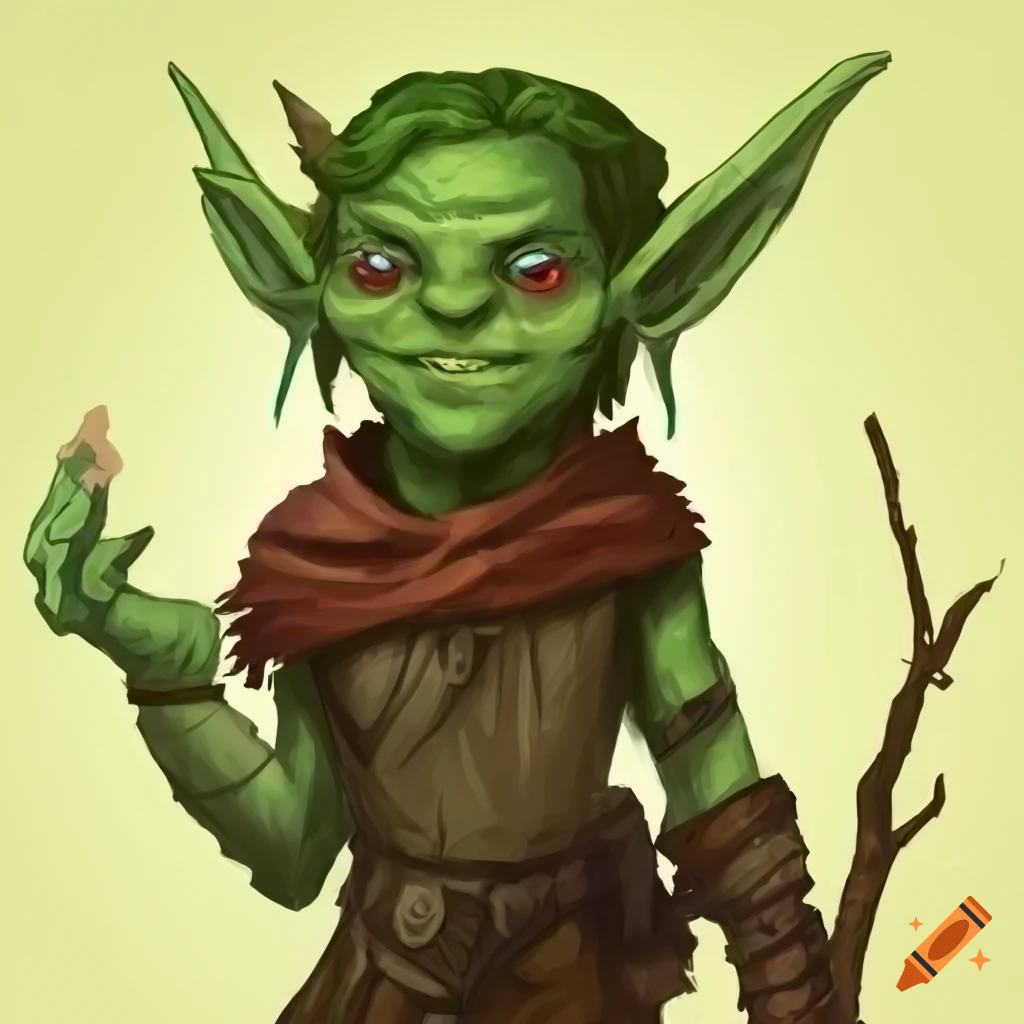 A druid goblin with green skin and red eyes from dungeons and dragons ...