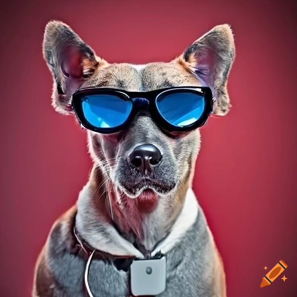 a cool dog wearing shades against a vibrant red backdrop
