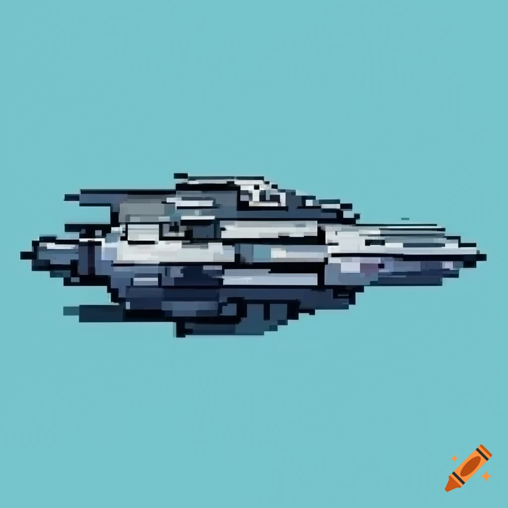 Space futuristic ship firing its weapon, front view, pixel art on Craiyon