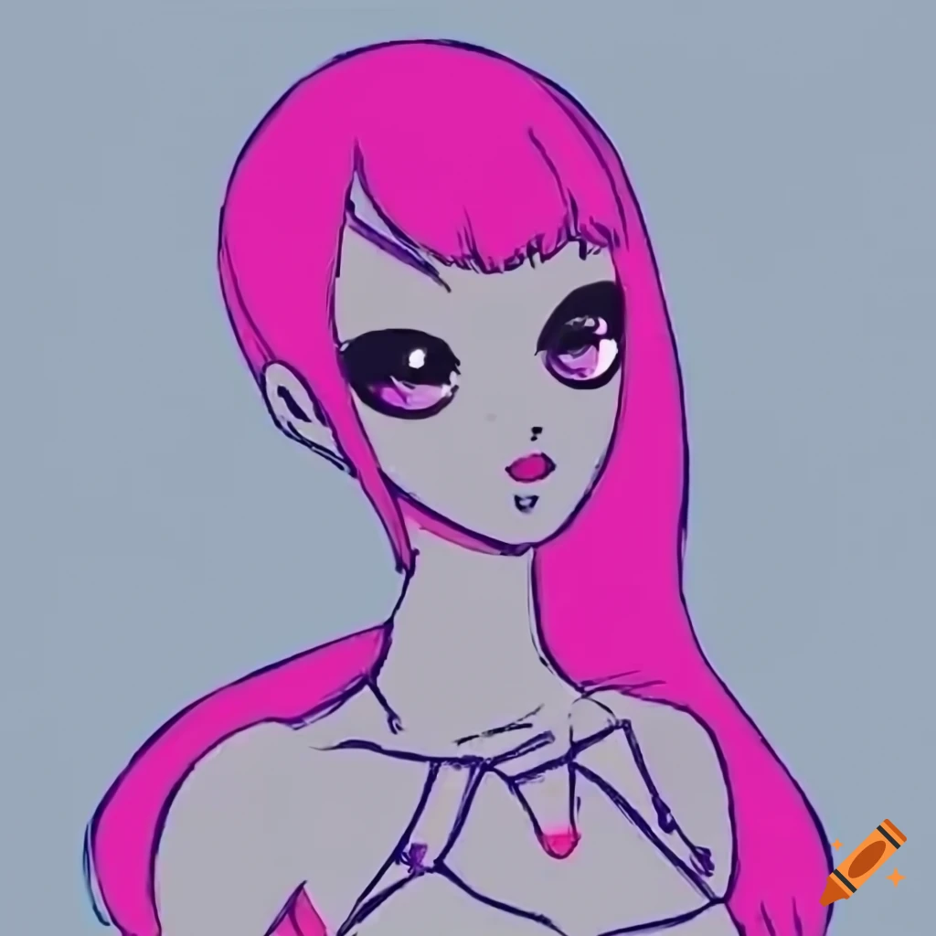 a cute goth alien, full body, Half hair, female pose