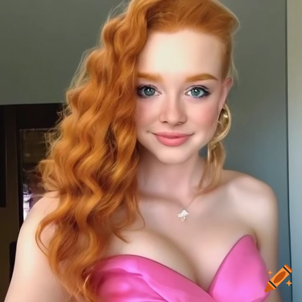 Ginger girl's prom selfie in a lovely pink dress
