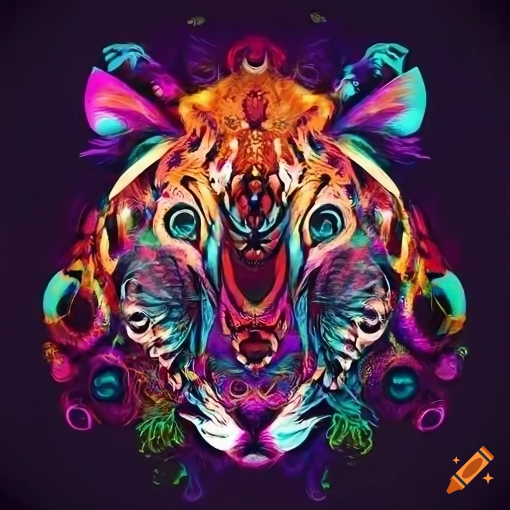 Vibrant animalthemed graphic design with intricate details