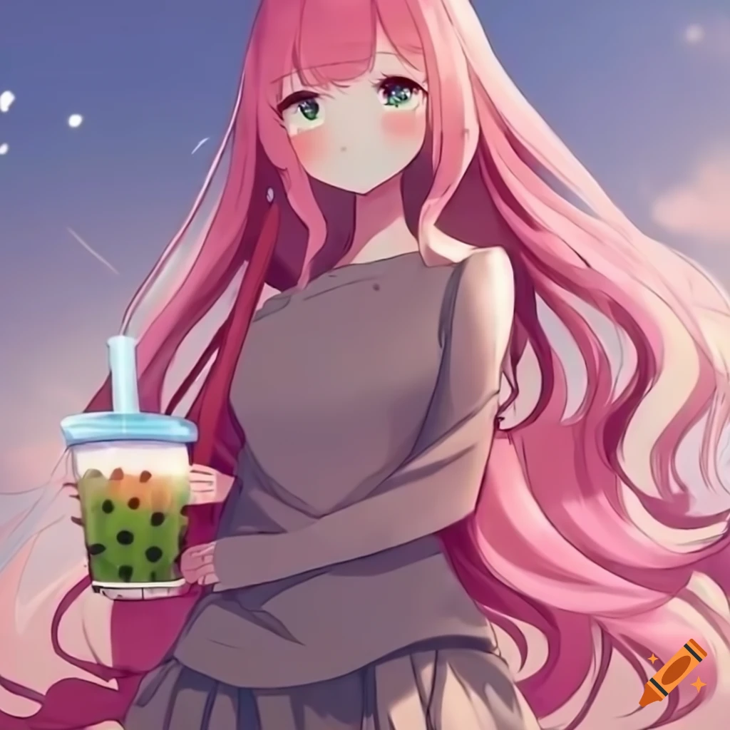 Chibi Cute Anime Girl Drinking Boba Bubble Tea