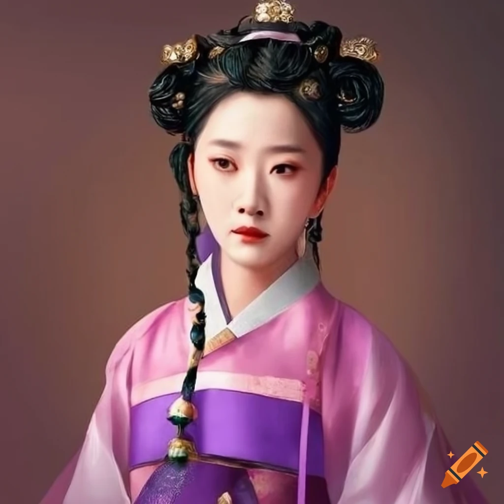 A close-up of a woman in Hanfu，Flowers in the hair, geisha hairstyle,  ancient chinese beauti, traditional female hairstyles, Princesa chinesa  antiga - SeaArt AI