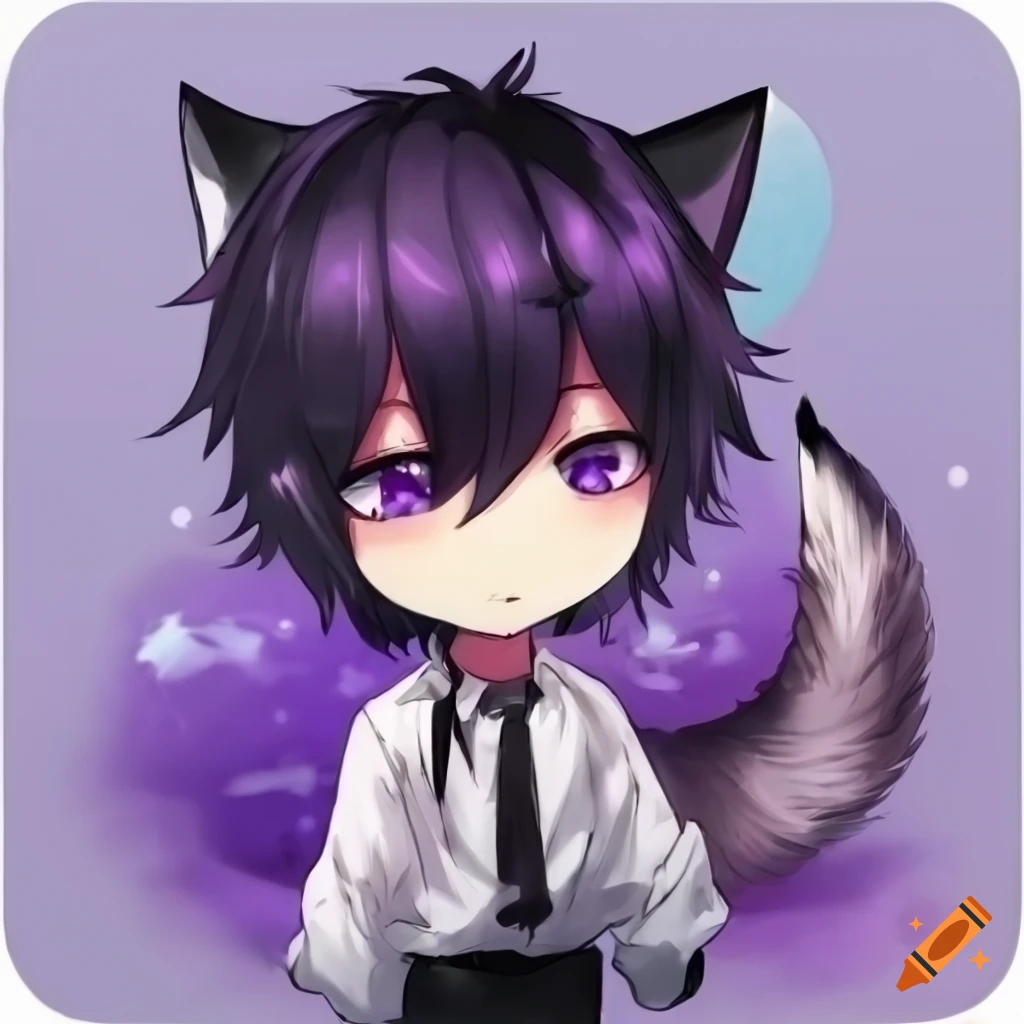 anime boy with black hair and purple eyes