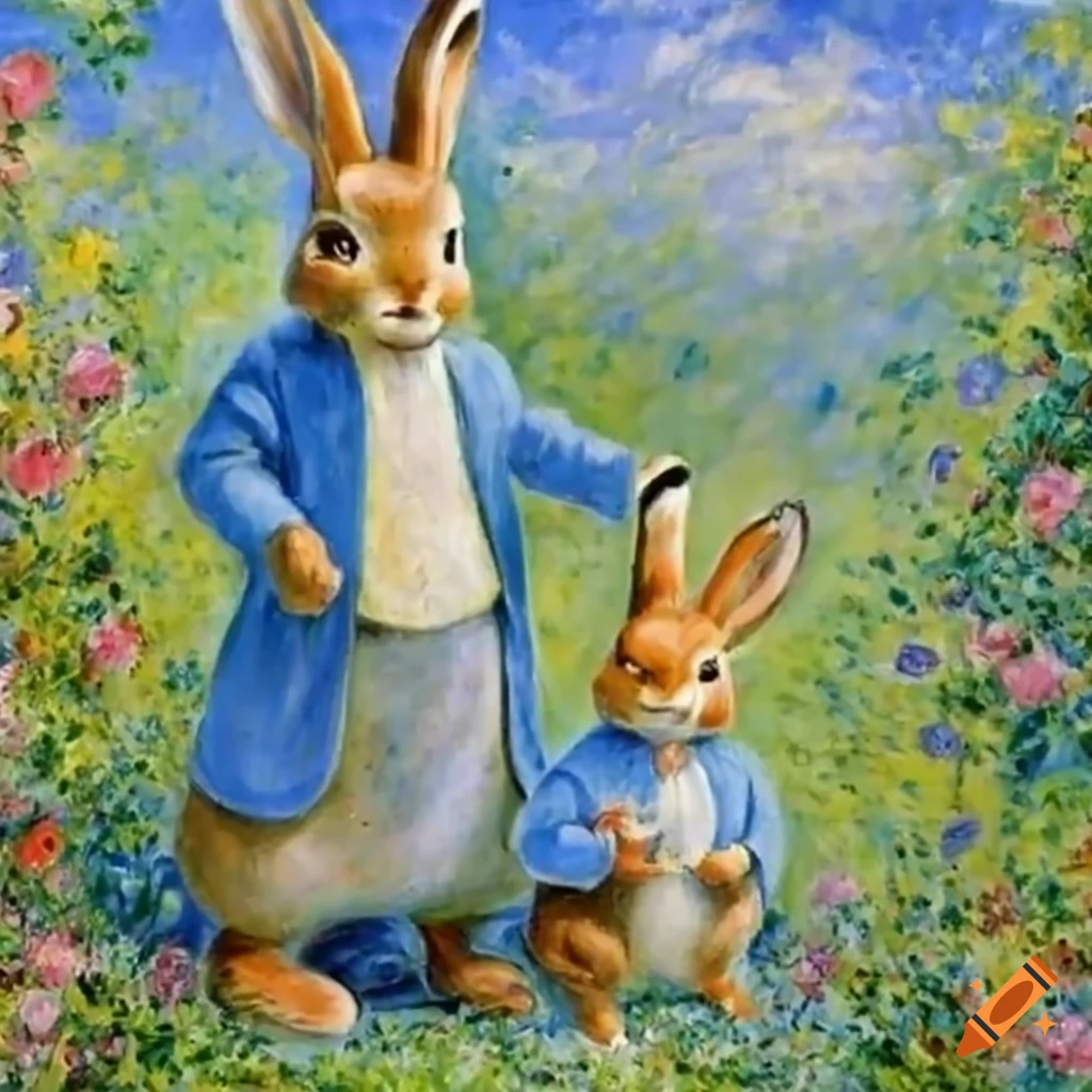 Peter rabbit family with mom and children,