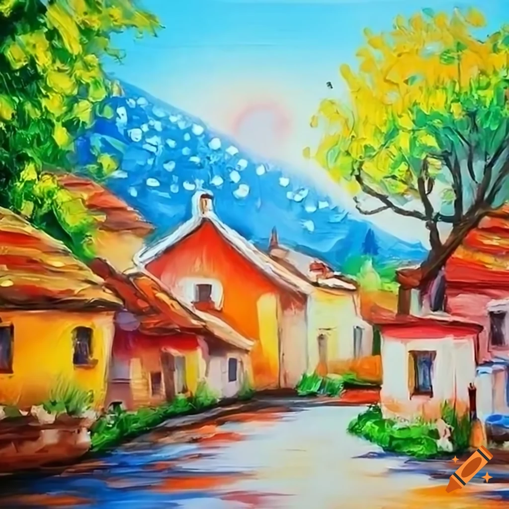 Paintings by Shubhankar Adhikari: Beautiful village scene in watercolor