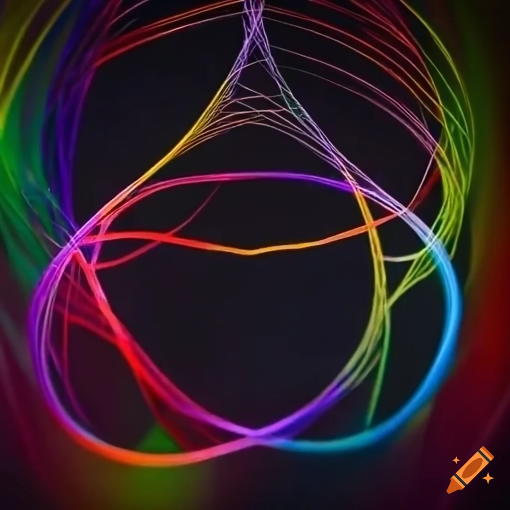 A geometric picture of many strings connecting into one big string that combines all colors of the single strings