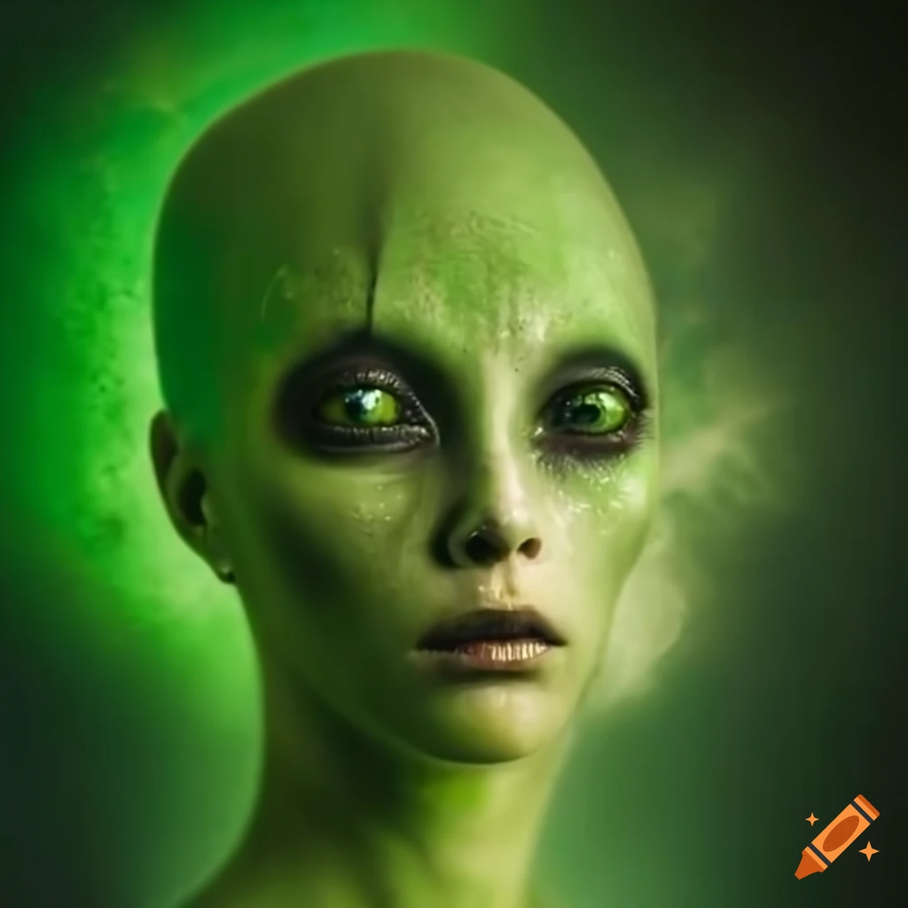 Beautiful alien human hybrid woman with green skin that can ...