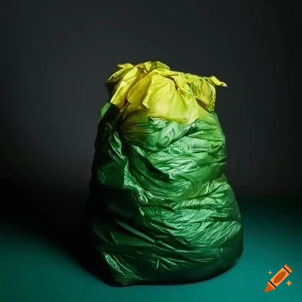 Professional shot of a pile of green yellow and black garbage bags