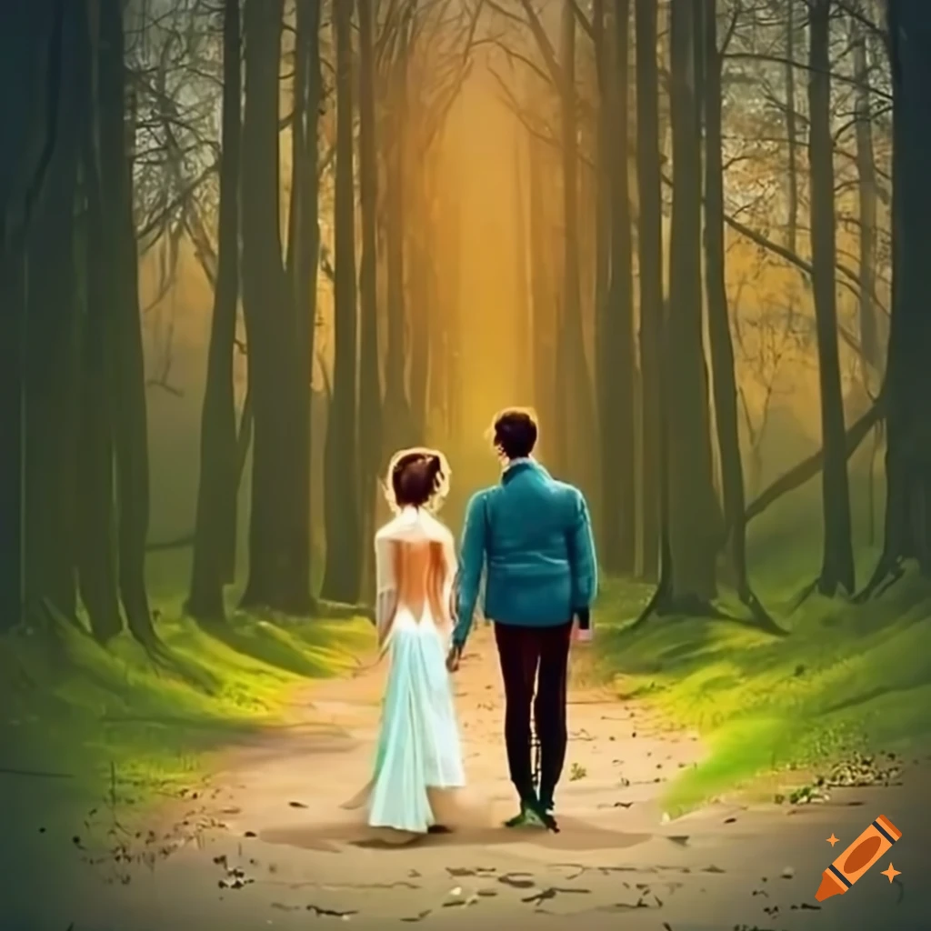 Romantic couples walking through a forest