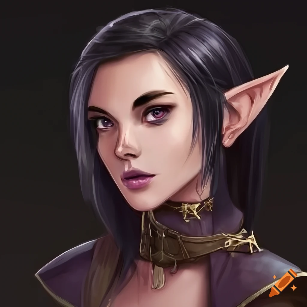 A Half Elf Girl With Purple Eyes And Black Hair And Plain Leather Clothes On Craiyon