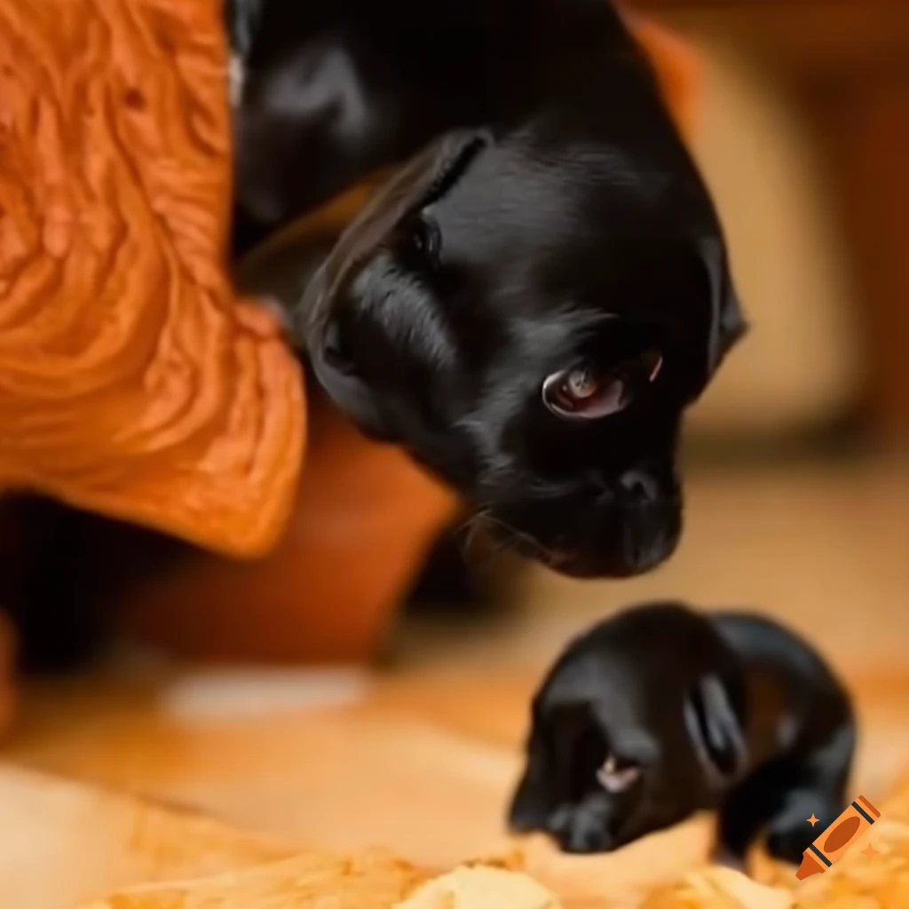 Dog puppies eating snacks