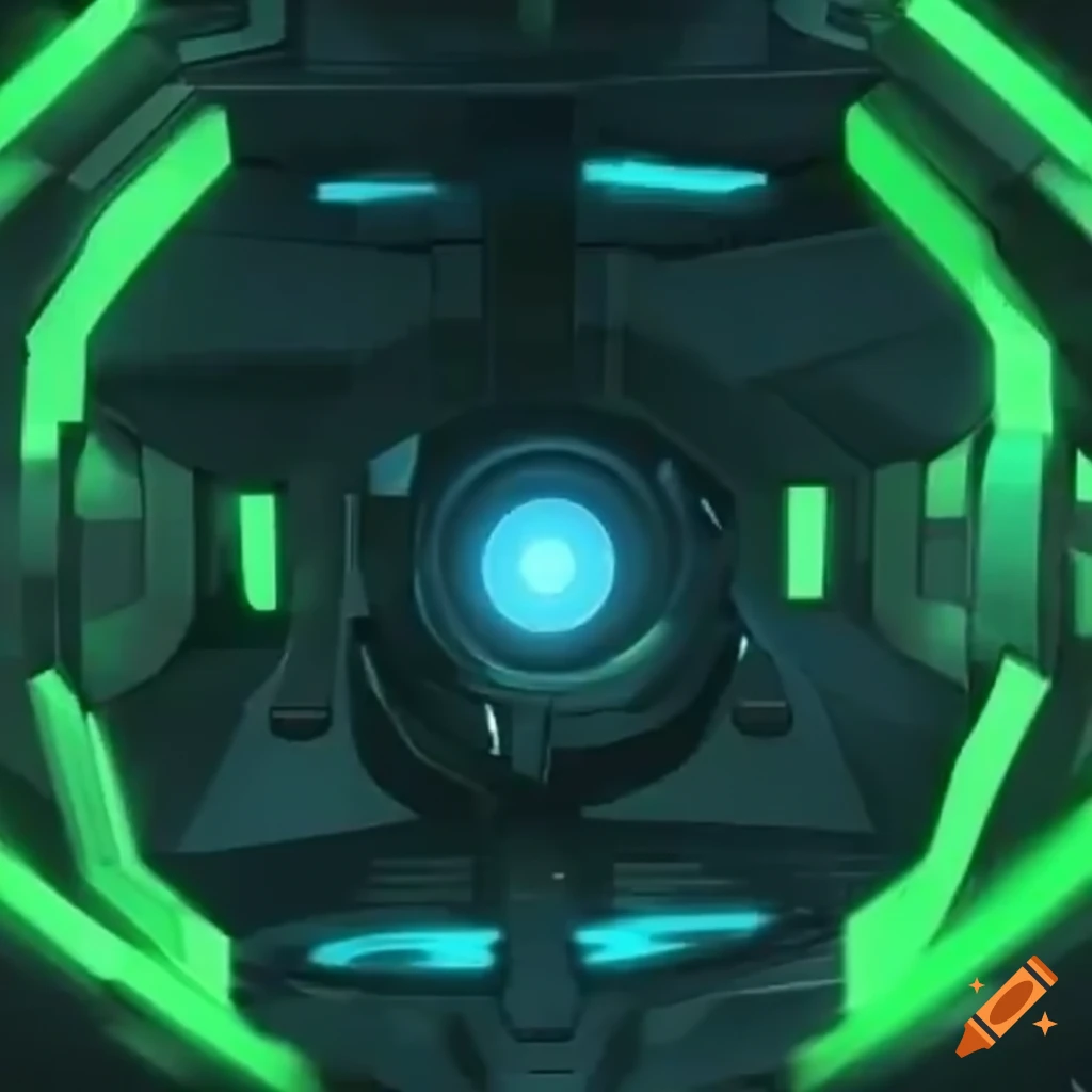 Portal 2 lime green and dark green portals, futuristic, clean, sci on