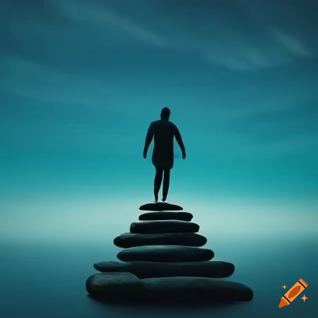 person-leading-up-to-their-goal-on-stepping-stones-on-craiyon