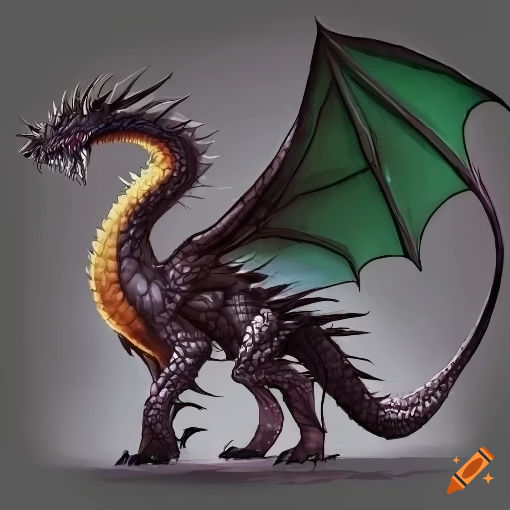 Full body dragon concept designs, side view