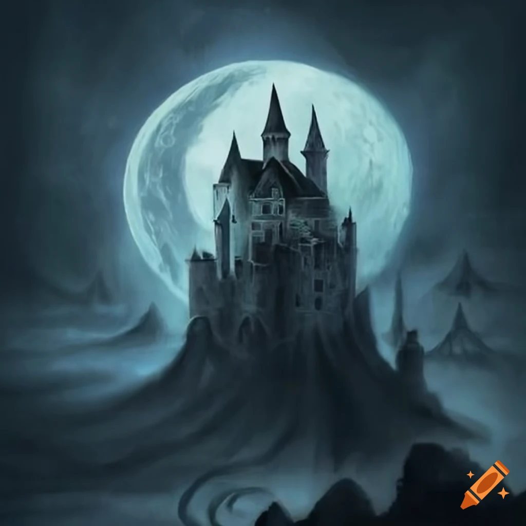 Vampire under in castle eerie moonlight on Craiyon