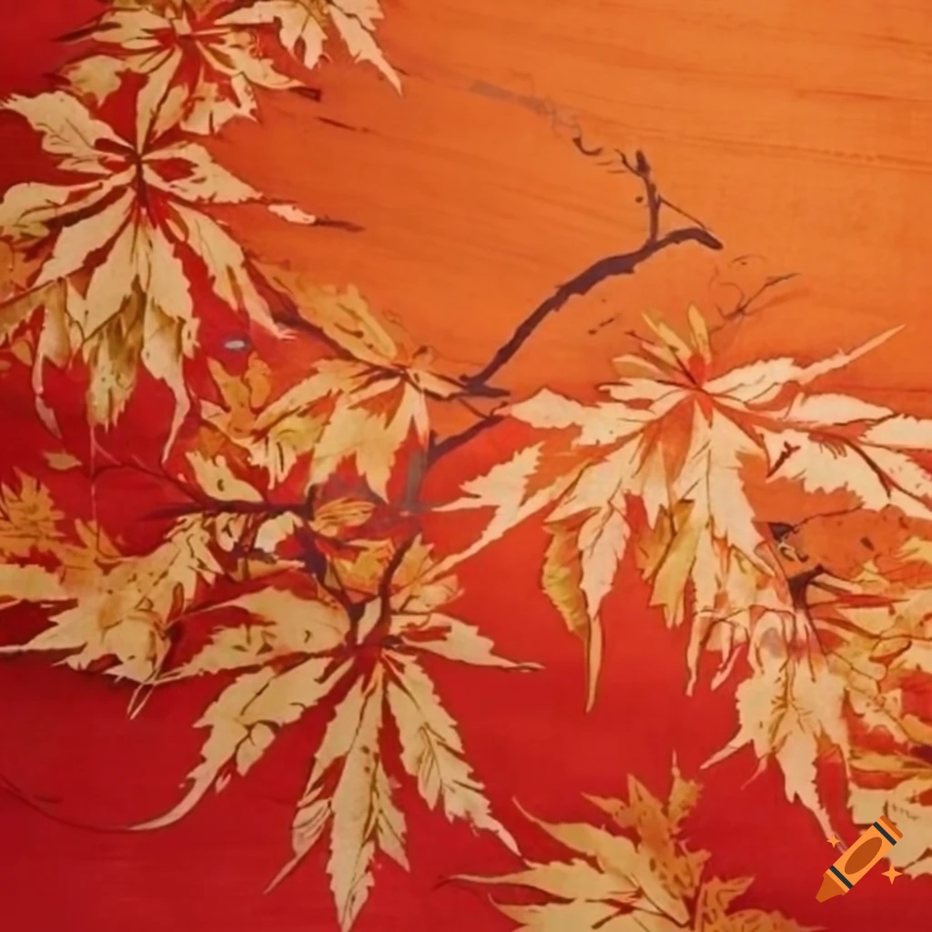 Japanese decorated paper with motifs of maple leaves and blossoms on