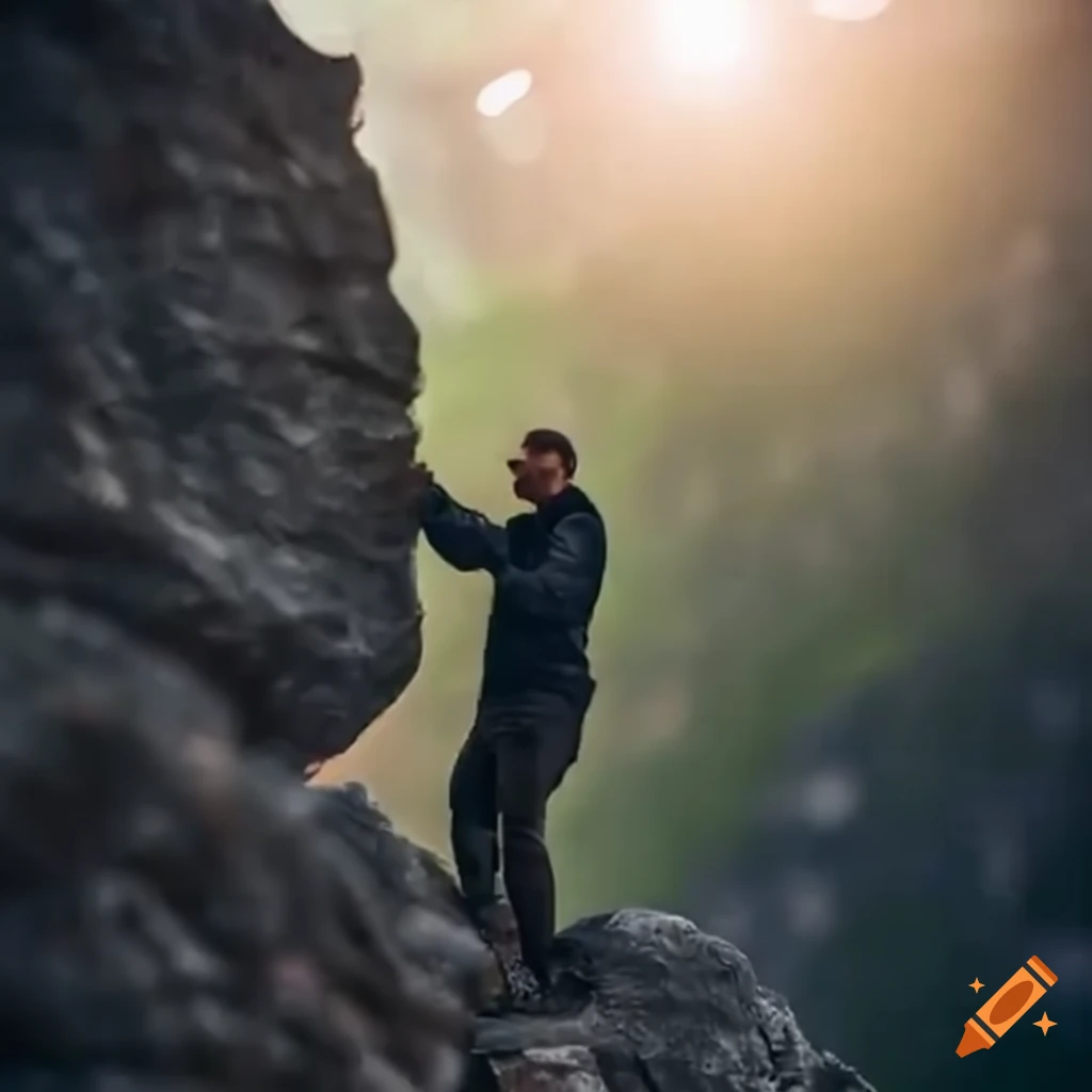 Hombre empujando una gran roca por una montaña on Craiyon, image size:1024x1024