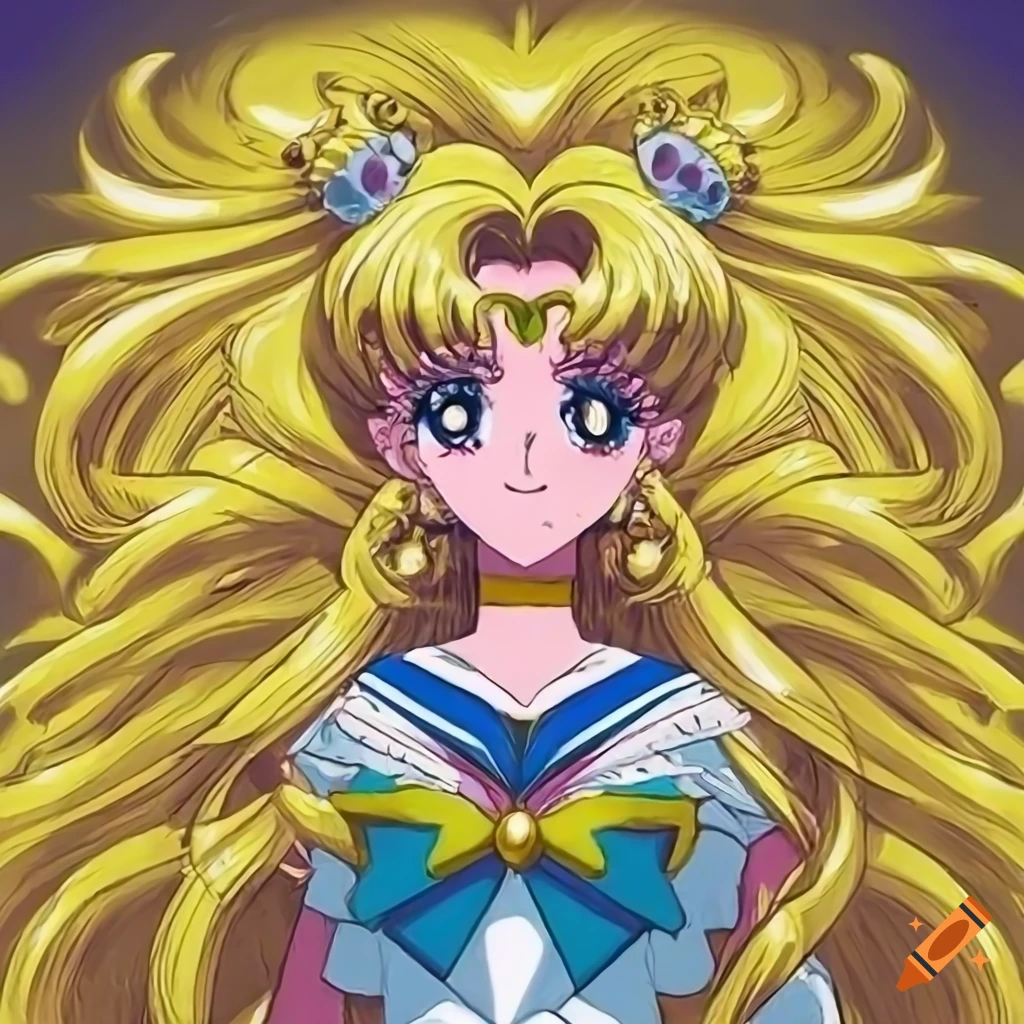 Sailor moon with golden ssj hair, 90s artwork, high quality on Craiyon