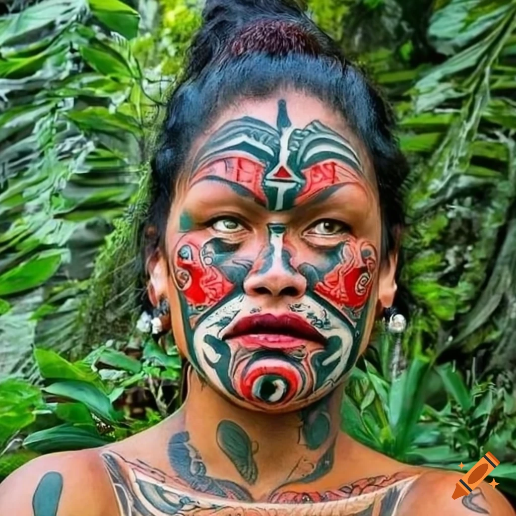 Indigenous maori girl face tattoo waterfall hairstyle - AI Generated  Artwork - NightCafe Creator