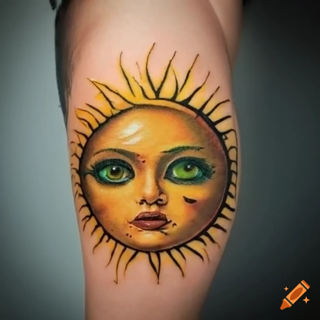 AI Art Generator: Sun with solar flares tattoo