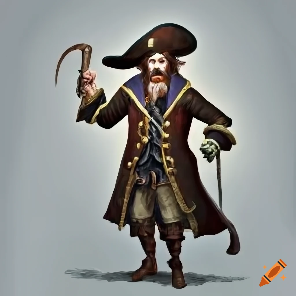 Generate a full body image of a male pirate captain with a rugged