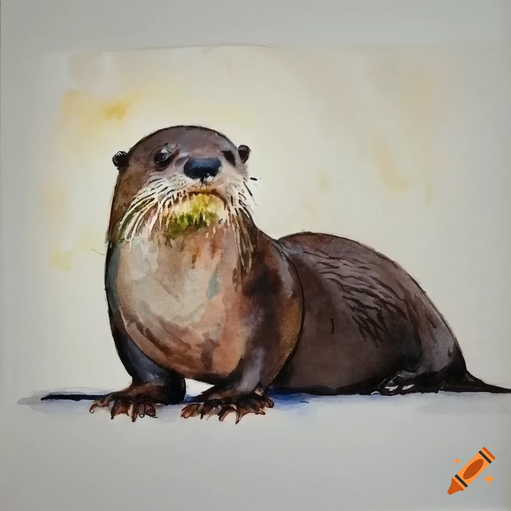 National geographic otter in watercolor
