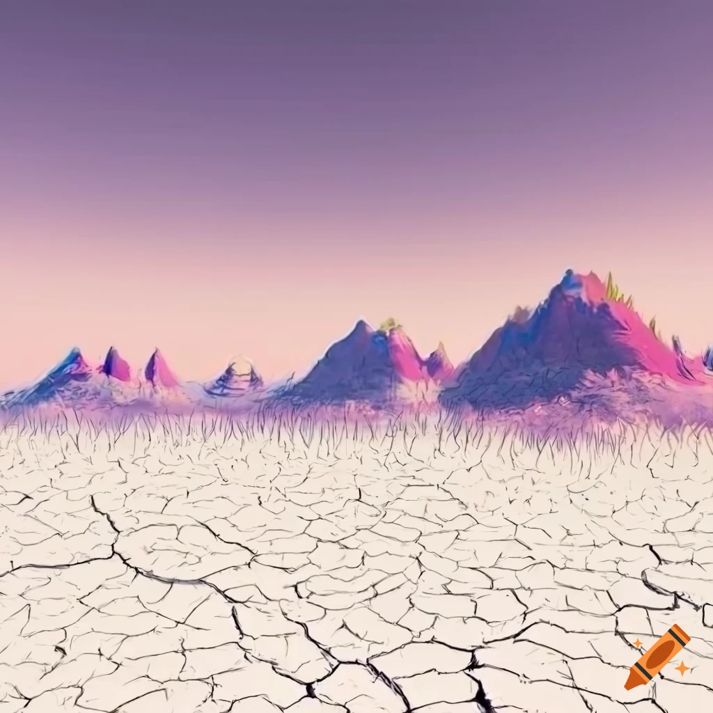 Create concept art of a pale white landscape with strange mountains ...