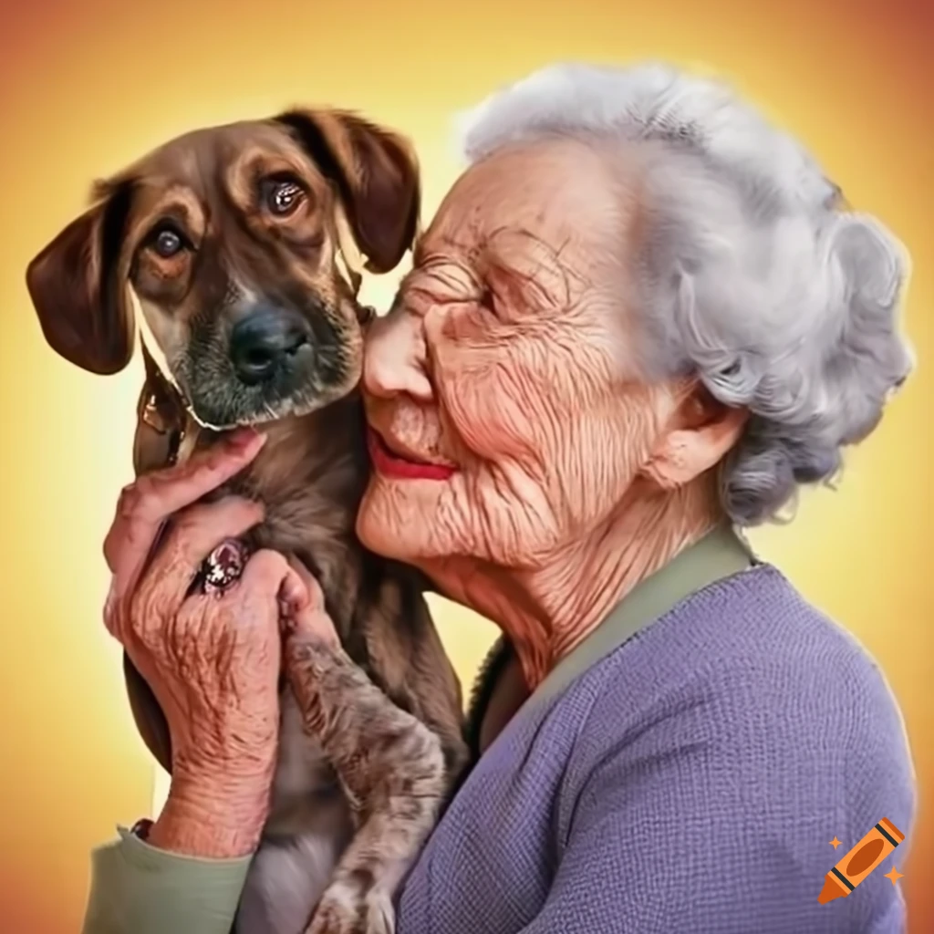 Grandma is petting the dog