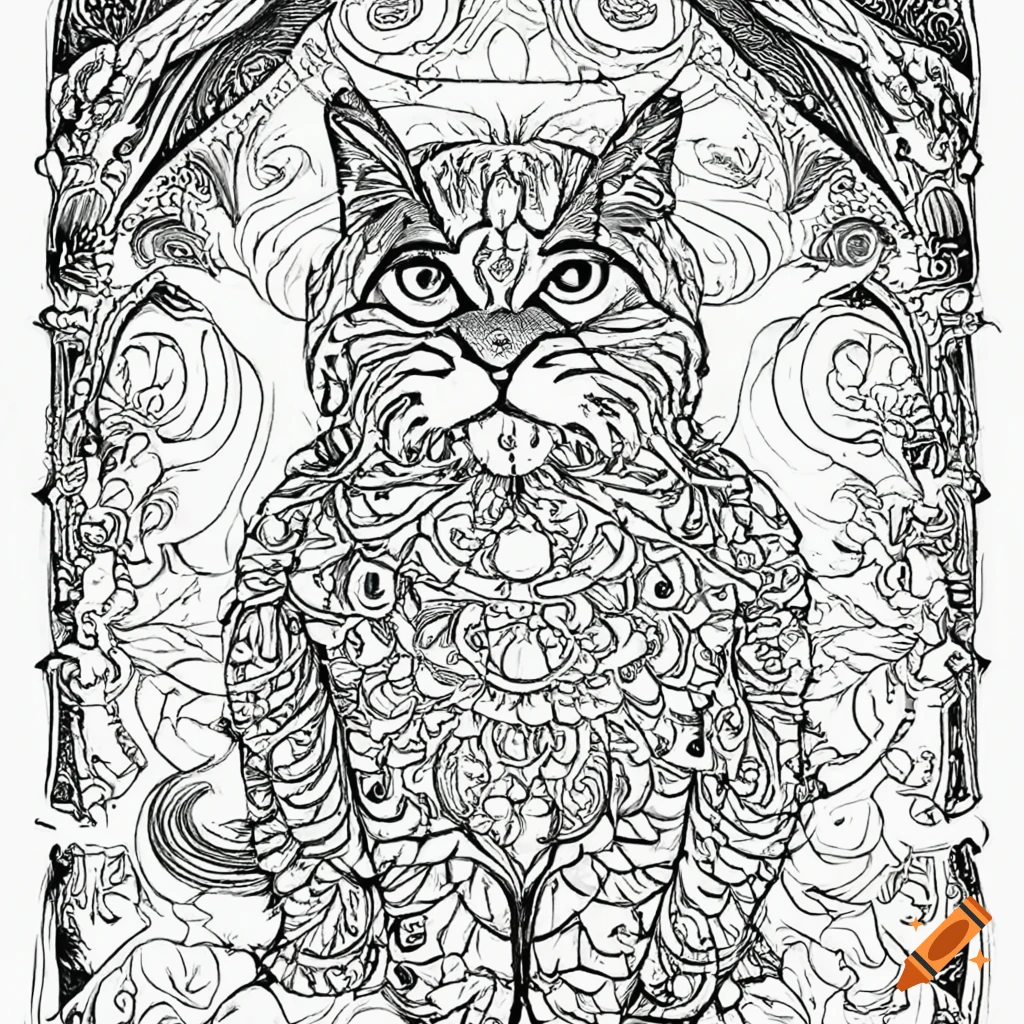 Simple mandala art for kids, cat image (persian) , white background, clean  line art, fine line art--hd--ar 2:3 --v 5 on Craiyon